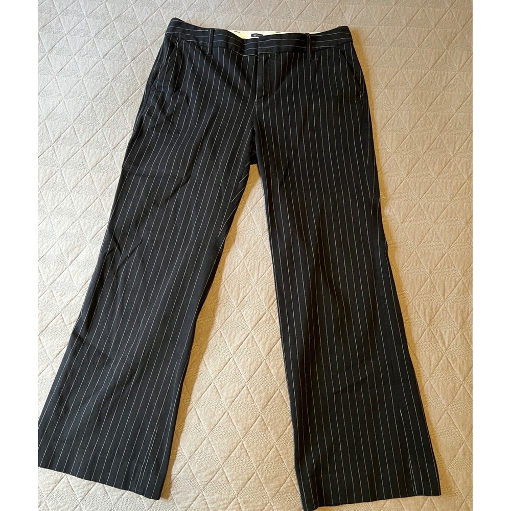 Gap Pinstripe Trousers Womens 14R Black Pre-owned Stretch Wide Leg Pant